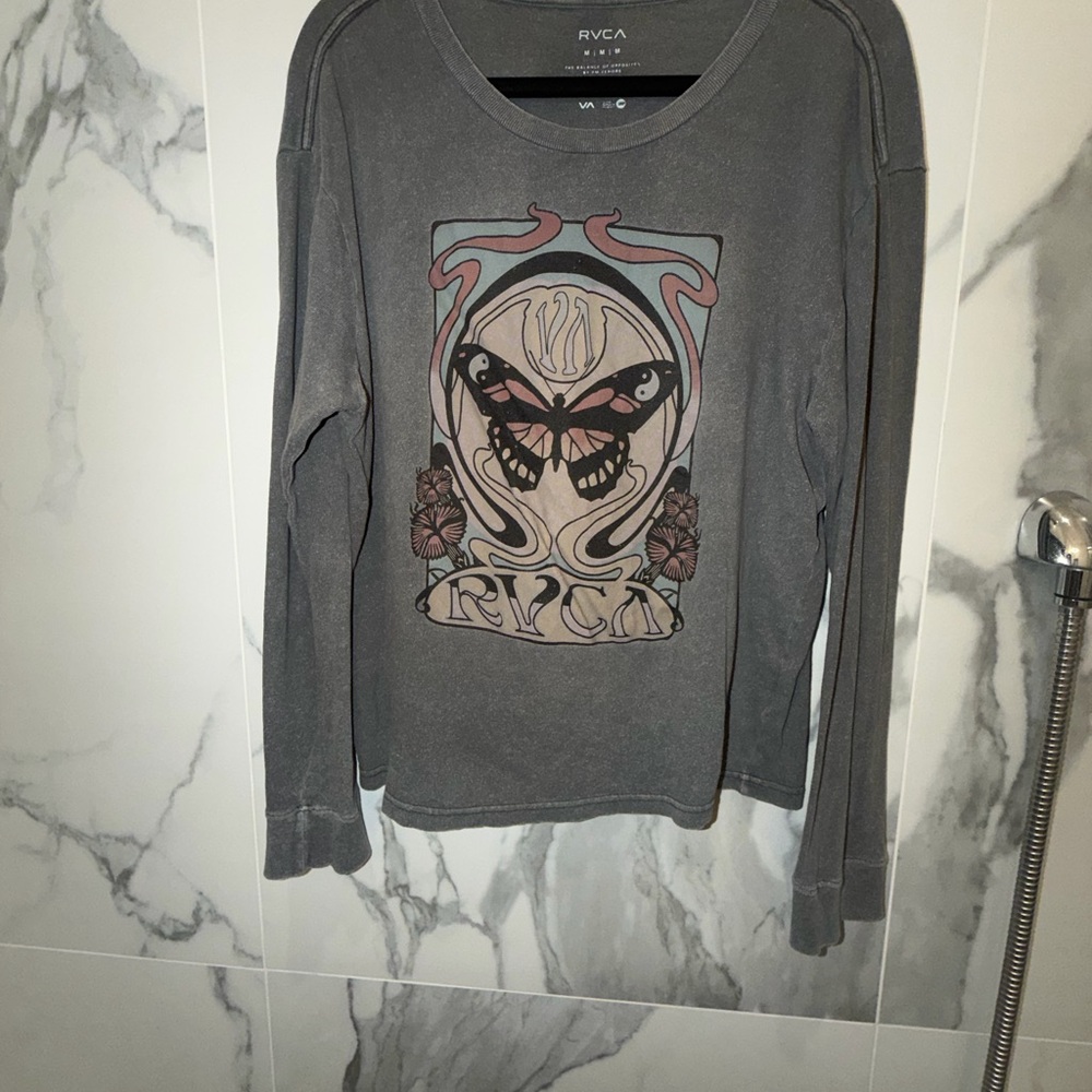 RVCA Charcoal Long Sleeve with Butterfly Graphic